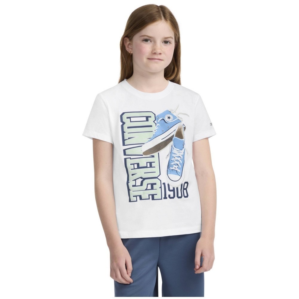 Converse Girls White Short Sleeve Graphic T-Shirt 1908 Sneaker XL 4MH373-001